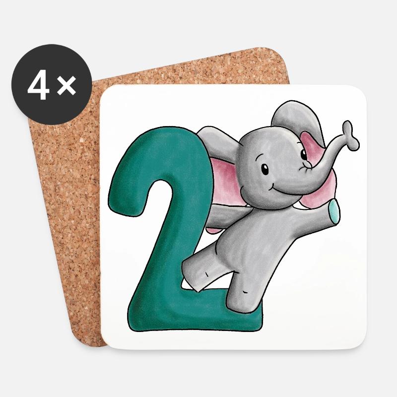 2. Geburtstag Elefant - Untersetzer (4er-Set) - Weiß