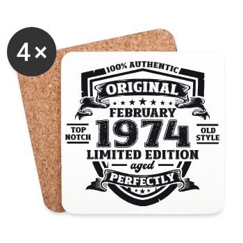 50th Birthday Man February Vintage 1974 Original - Coasters (set of 4) - white - Front
