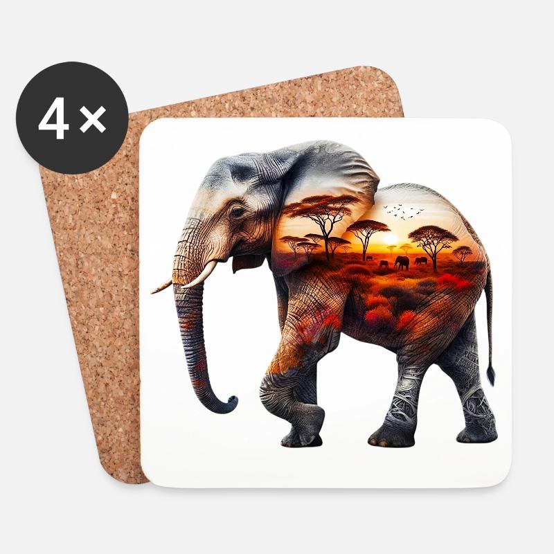 Elefant - Untersetzer (4er-Set) - Weiß