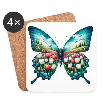 Butterfly flowers tulips tulip - Coasters (set of 4) - white - Front