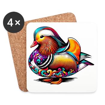 Canard mandarin - Dessous de verre (lot de 4) - blanc - Devant