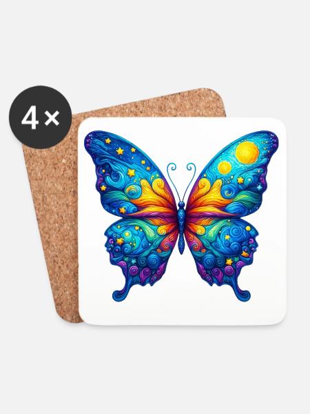Van Gogh Schmetterling - Untersetzer (4er-Set) - Weiß