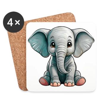 Petit Eléphant - Dessous de verre (lot de 4) - blanc - Devant