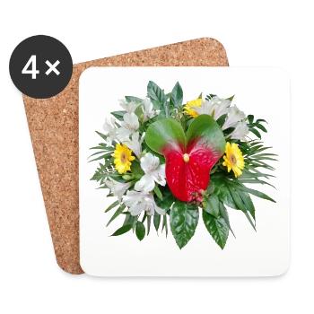 BOUQUET OF FLOWERS WITH FLAMINGO FLOWER - Coasters (set of 4) - white - Front