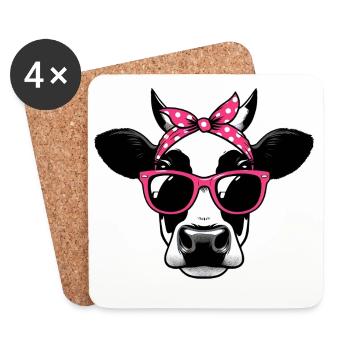Vache avec lunettes de soleil - Dessous de verre (lot de 4) - blanc - Devant