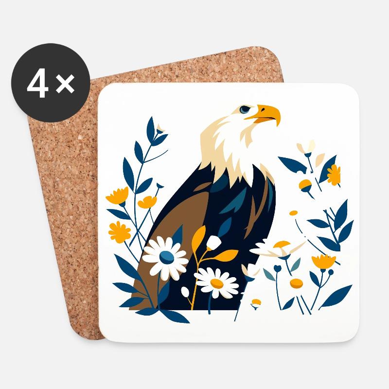 Adler mit Blumen - Untersetzer (4er-Set) - Weiß