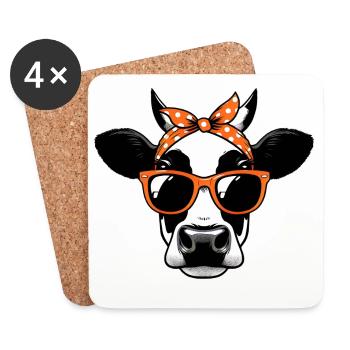 Vache avec lunettes de soleil - Dessous de verre (lot de 4) - blanc - Devant