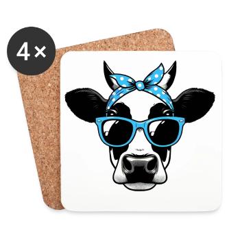 Vache avec lunettes de soleil - Dessous de verre (lot de 4) - blanc - Devant