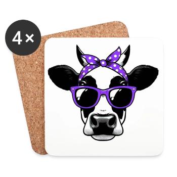 Vache avec lunettes de soleil - Dessous de verre (lot de 4) - blanc - Devant