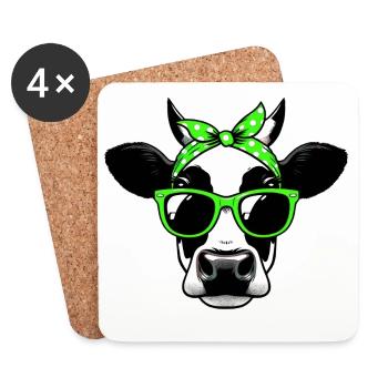 Vache avec lunettes de soleil - Dessous de verre (lot de 4) - blanc - Devant