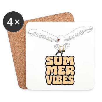 Mouette avec pistolet - Summer Vibes Sea Beach Vacation - Dessous de verre (lot de 4) - blanc - Devant