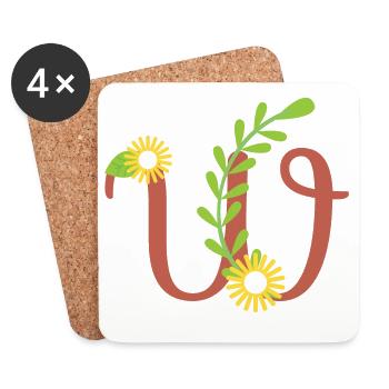 Elegant letter 'W' with flowers - Coasters (set of 4) - white - Front