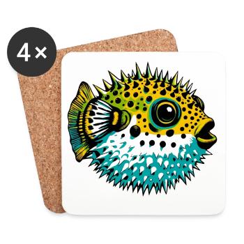 Kugelfisch - Untersetzer (4er-Set) - Weiß - Vorne