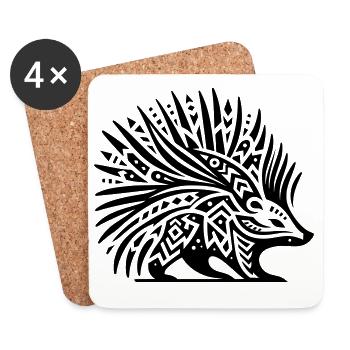 Porc-épic tribal - Dessous de verre (lot de 4) - blanc - Devant