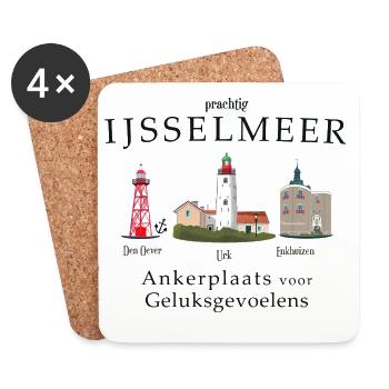 IJsselmeer Urk, Den Oever, Enkhuizen Handzeichnung - Untersetzer (4er-Set) - Weiß - Vorne