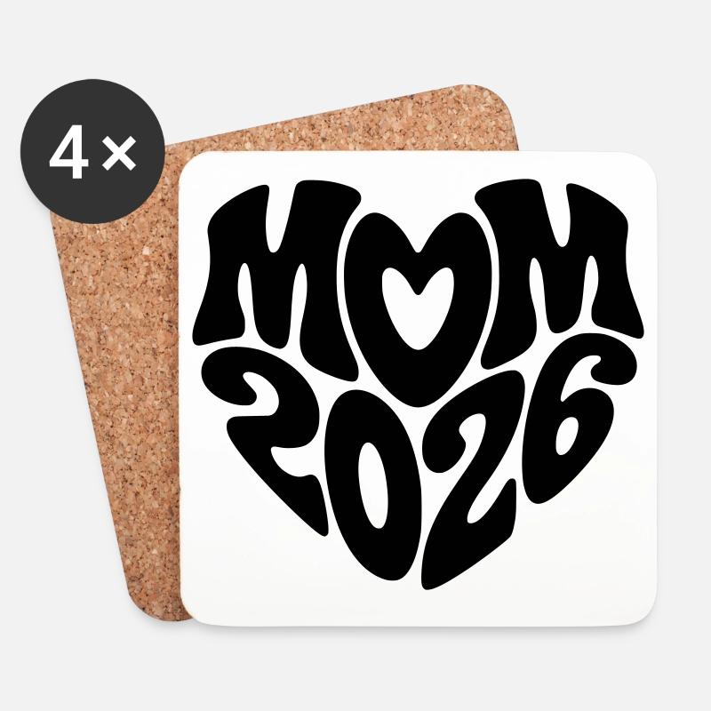 Mom 2026 Herzform Mutter Baby Herz Form Mama 2026 - Untersetzer (4er-Set) - Weiß