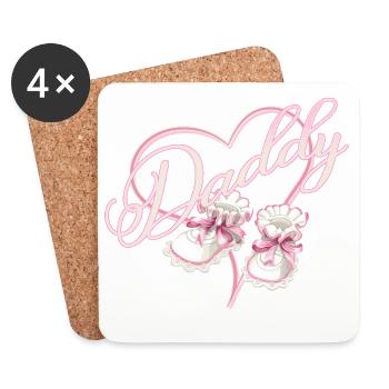 Papa avec fille coeur bébé chaussures rose - Dessous de verre (lot de 4) - blanc - Devant