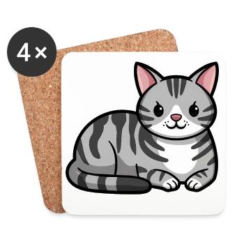 Grau getigerte Katze - Untersetzer (4er-Set) - Weiß - Vorne