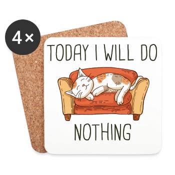 Aujourd'hui je ne ferai rien chat drôle - Dessous de verre (lot de 4) - blanc - Devant
