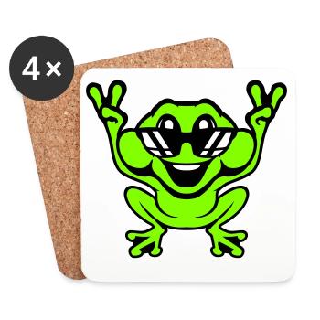 Frog Toad Cool Sunglasses Victory Peace Hands - Coasters (set of 4) - white - Front