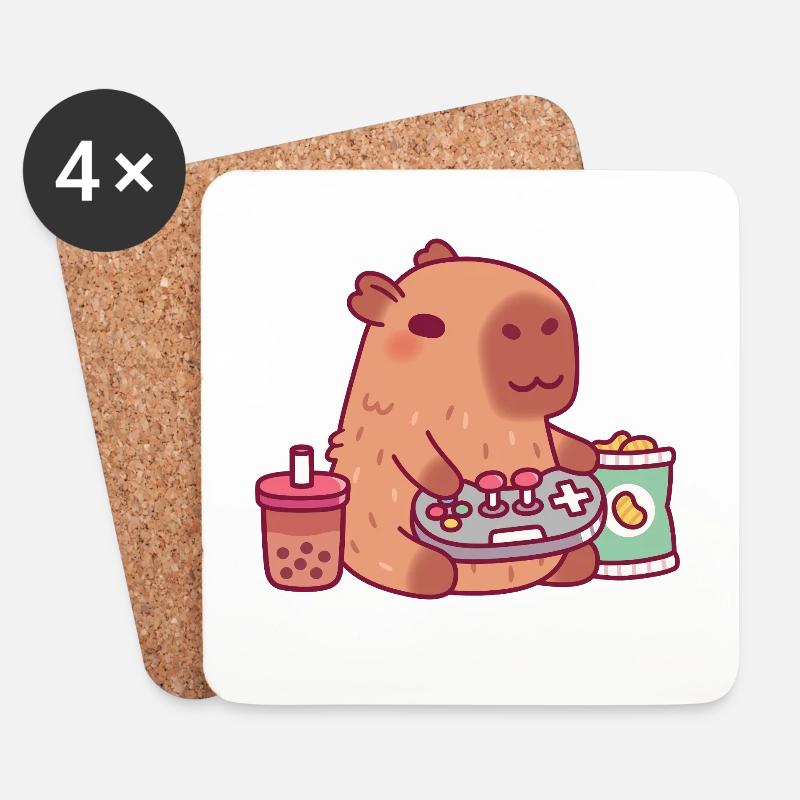 Süßes Capybara spielt Videospiele mit Boba Tea - Untersetzer (4er-Set) - Weiß
