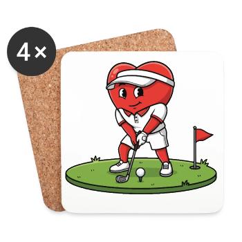 Heart Golfer Cartoon Playing on Green - Coasters (set of 4) - white - Front