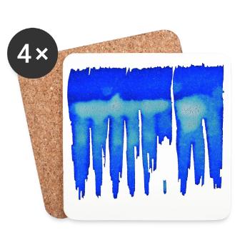abstrait - fond bleu - Dessous de verre (lot de 4) - blanc - Devant