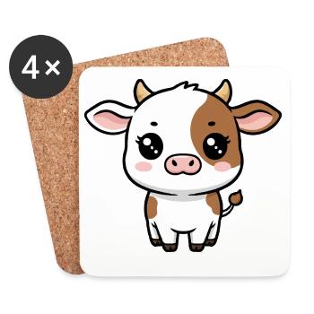 Petite Vache Mignonne Kawaii - Dessous de verre (lot de 4) - blanc - Devant