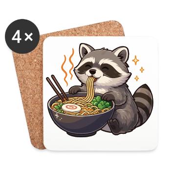 Raccoon with noodles Ramen kawaii raccoon - Coasters (set of 4) - white - Front