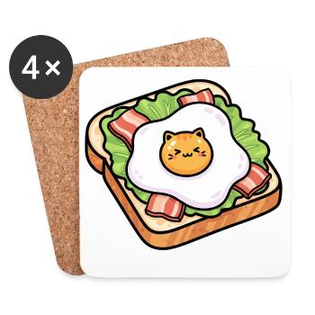 Œuf de chat toasté ensoleillé - Dessous de verre (lot de 4) - blanc - Devant