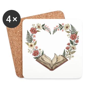 Cœur floral de la Saint-Valentin pour amoureux de livres vintage - Dessous de verre (lot de 4) - blanc - Devant