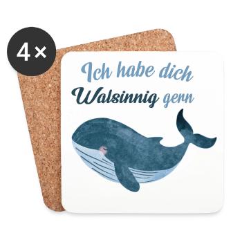 Walsinnig gerne – Lustiger Wal Spruch - Dessous de verre (lot de 4) - blanc - Devant