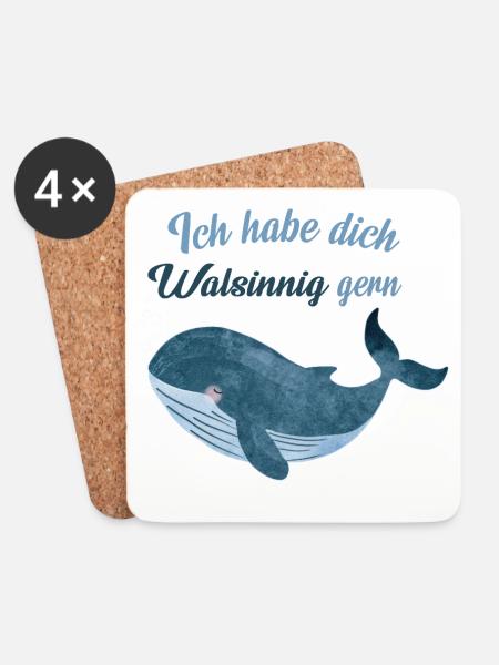 Walsinnig gern – Lustiger Wal Spruch - Untersetzer (4er-Set) - Weiß