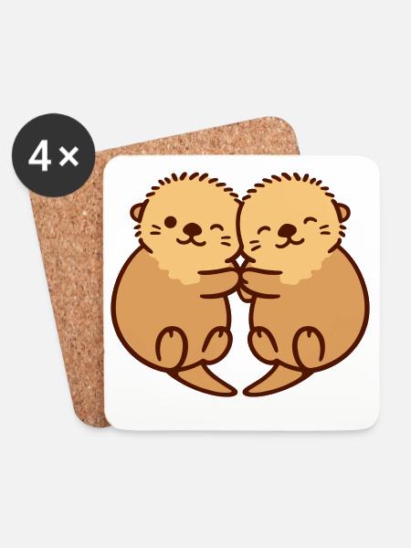 câlin de loutre - Dessous de verre (lot de 4) - blanc