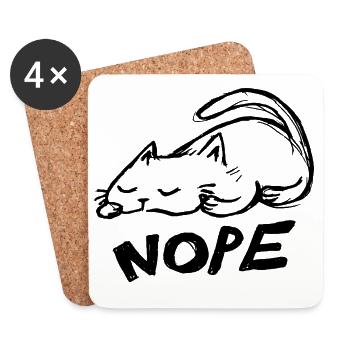 Lazy Cat Nope - Coasters (set of 4) - white - Front