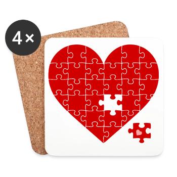 Red Puzzle Heart: - Coasters (set of 4) - white - Front