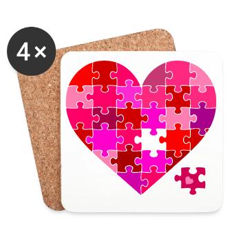 Explosion de couleurs du puzzle de cœur - Dessous de verre (lot de 4) - blanc - Devant