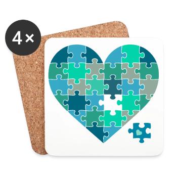 Casse-puzzle Cœur Sarcelle - Dessous de verre (lot de 4) - blanc - Devant