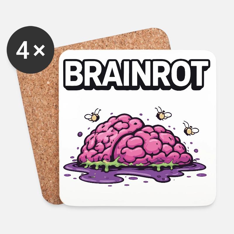 Brainrot Zombie Gehirn - Untersetzer (4er-Set) - Weiß