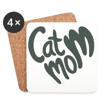 Katzenmama Herz Schriftzug mit körniger Textur - Untersetzer (4er-Set) - Weiß - Vorne