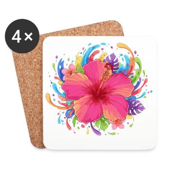 Hibiscus Blossom Color Explosion - Coasters (set of 4) - white - Front