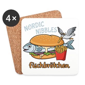 Lustiges Fischbrötchen Küstenhumor Nordsee - Untersetzer (4er-Set) - Weiß - Vorne