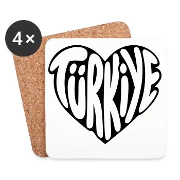 Türkiye, Turkey Heart Font Design - Coasters (set of 4) - white - Front