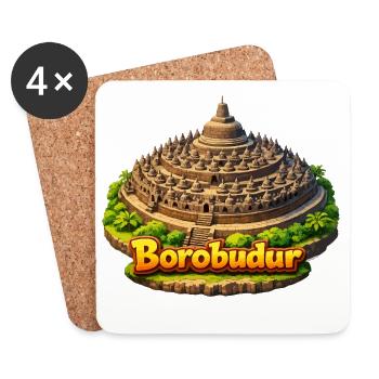 Borobudur-Tempel-Karikatur - Untersetzer (4er-Set) - Weiß - Vorne