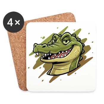 Crocodile Cartoon Head - Coasters (set of 4) - white - Front
