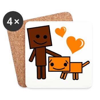 Heart Friend Cartoon Dog and Buddy - Coasters (set of 4) - white - Front