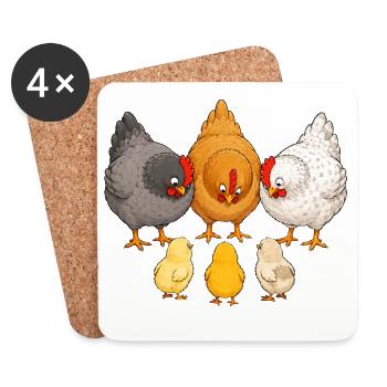 Poules avec poussins - Dessous de verre (lot de 4) - blanc - Devant