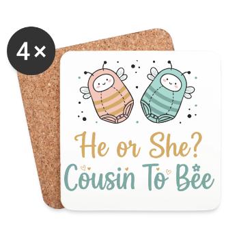 Gender Reveal He Or She Cousin To Bee Baby Shower - Coasters (set of 4) - white - Front
