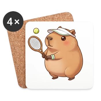 Capybara spielt Tennis - Untersetzer (4er-Set) - Weiß - Vorne