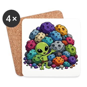 Petit extraterrestre vert devant des météores colorés - Dessous de verre (lot de 4) - blanc - Devant